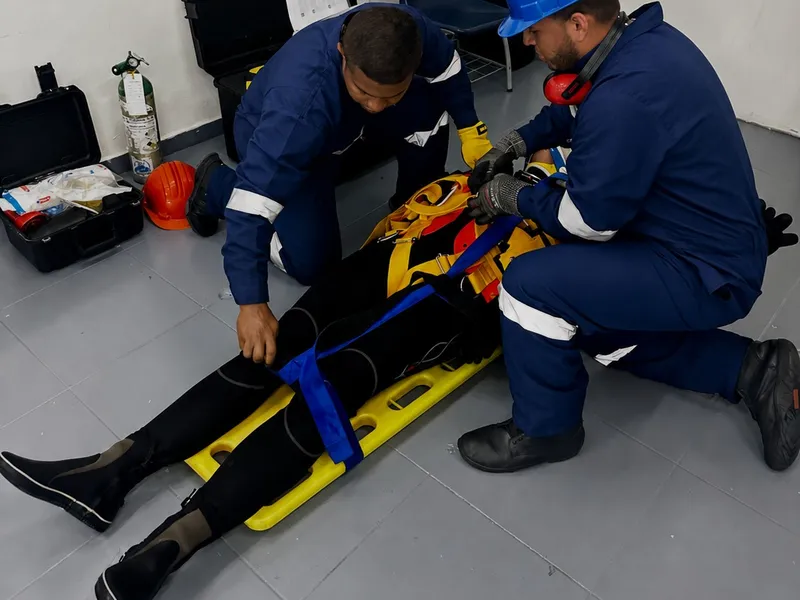 Estudiantes del ISI durante un simulacro de salvamento de un buzo