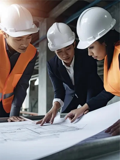 Estudiantes de ingeniería civil revisando planos